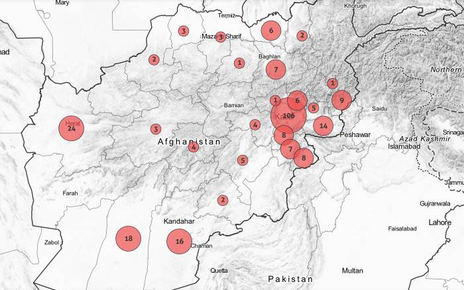 Карта самых опасных мест для журналистов в Афганистане