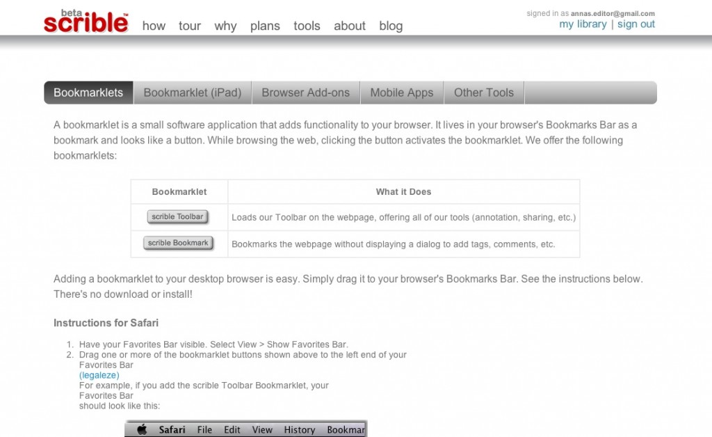 Онлайн-сервис scrible.com поможет вам в случаях, когда необходимо поделиться комментариями и замечаниями к веб-странице. Рецензирование происходит в онлайн-режиме – благодаря инструменту больше не нужно делать скриншоты и создавать к ним отдельные текстовые документы.  Для использования сервиса нужно войти с помощью аккаунта в Google+, Facebook или Twitter.  В рубрике Tools (инструменты) вы увидете кнопку Scrible Toolbar, которую нужно перетащить в панель закладок в вашем браузере.    Готово. Теперь, если вы захотите, чтобы ваше мнение о той или иной статье узнали другие, просто откройте нужную страницу и нажмите Scrible Toolbar.  В сервисе можно выделять цитаты, создавать боки с комментариями. Онлайн-материал с пометками легко расшарить ссылкой или отправить в твиттер/фейсбук.    Если вы хотите сохранить страницу, нажмите иконку дискеты.