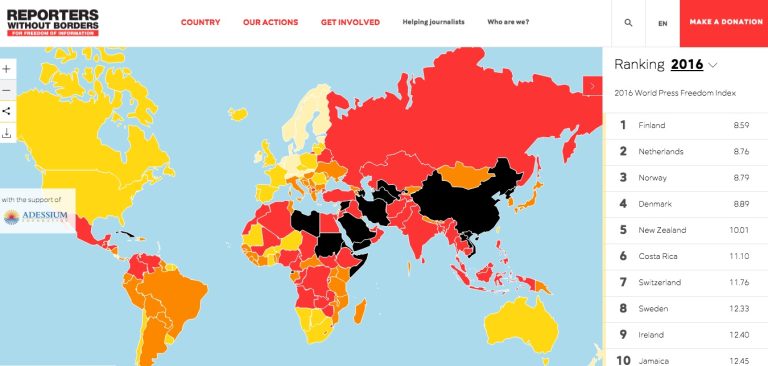 2016 жылғы Баспасөз бостандығының бүкіләлемдік индексі