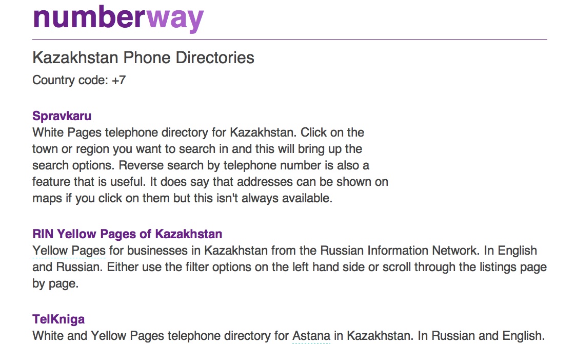 Numberway - каталог справочников телефонных номеров, находящихся в открытом доступе, в той или иной стране. 
